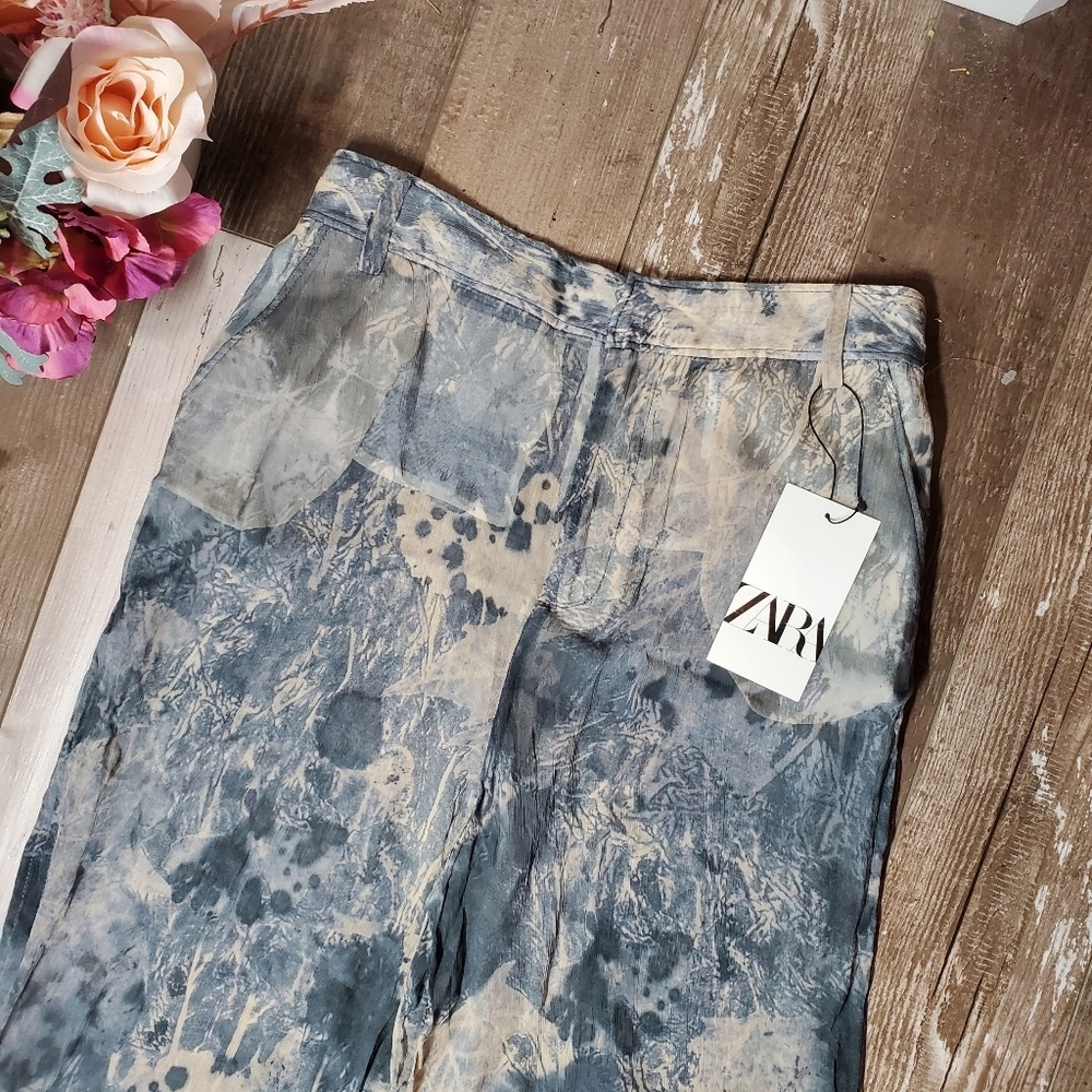 NWT Zara Semi-Sheer Printed Women's High Waisted Pants 100% Viscose Size XS - Picture 16 of 16